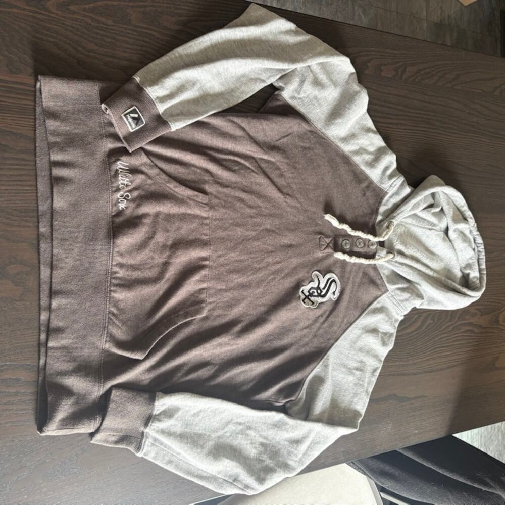 Majestic Chicago White Sox Mens L White/Grey Hoodie 1/4 Button Up *Flaw